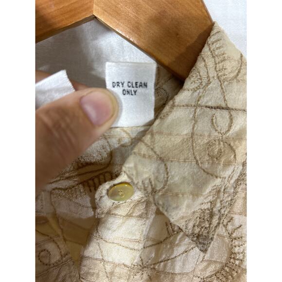 Chicos Design Button Up 1 Medium Tan Beige 100% Silk Embroidered Tunic - Picture 8 of 10